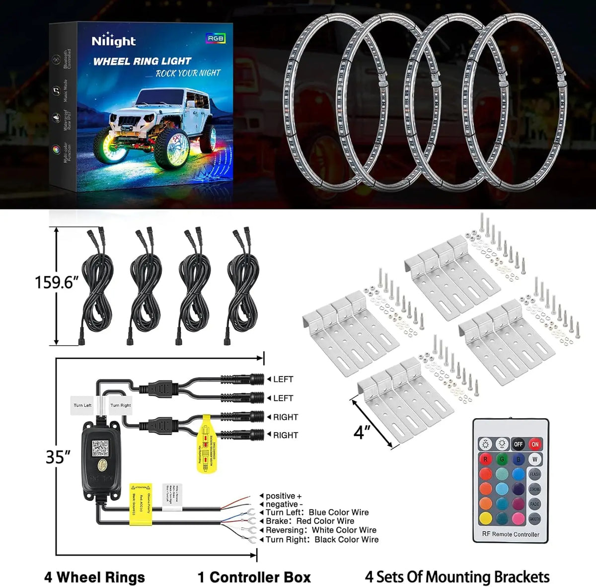 Nilight Double Row LED Wheel Ring Lights With Remote