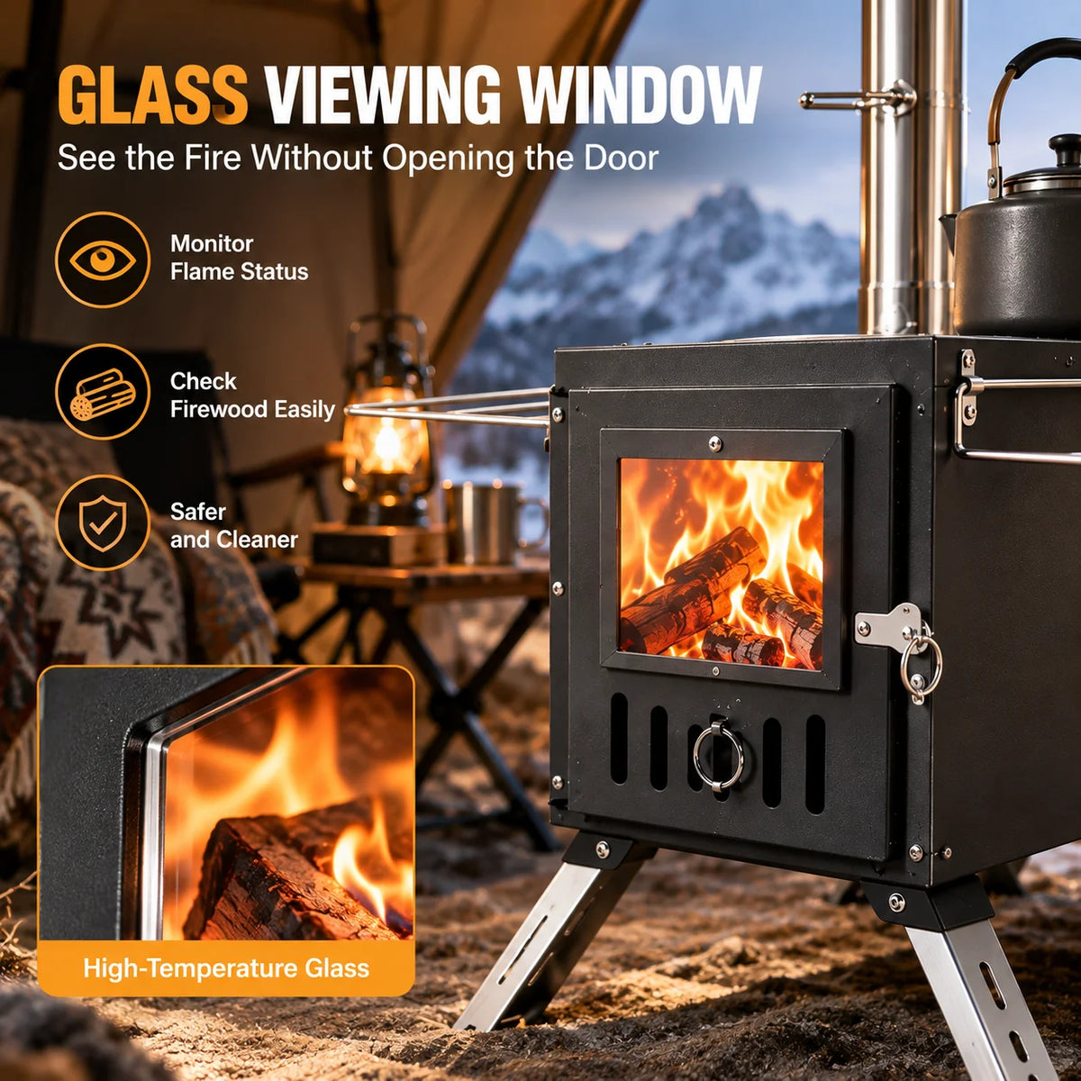 Portable Wood Burning Tent Stove for Camping Heating and Cooking
