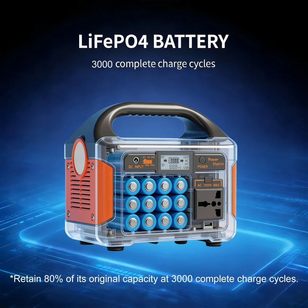 GaiaRay Portable LiFePO4 Power Station for Camping and Emergency Backup