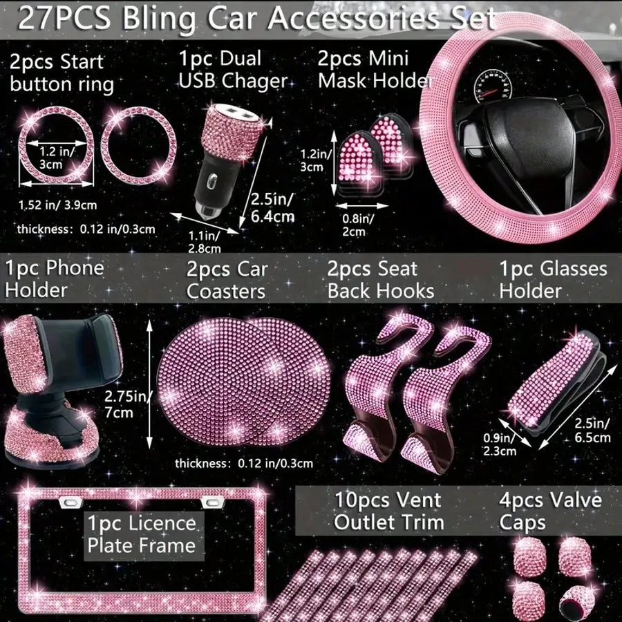 Artificial Diamond Decorative Steering Wheel Protective Cover Set