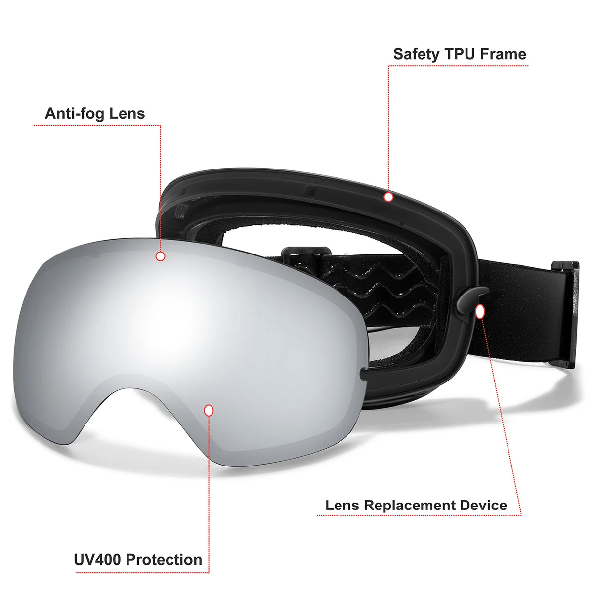 Winter UV400 Anti-Fog Ski Goggles Featuring Durable Polycarbonate Lenses
