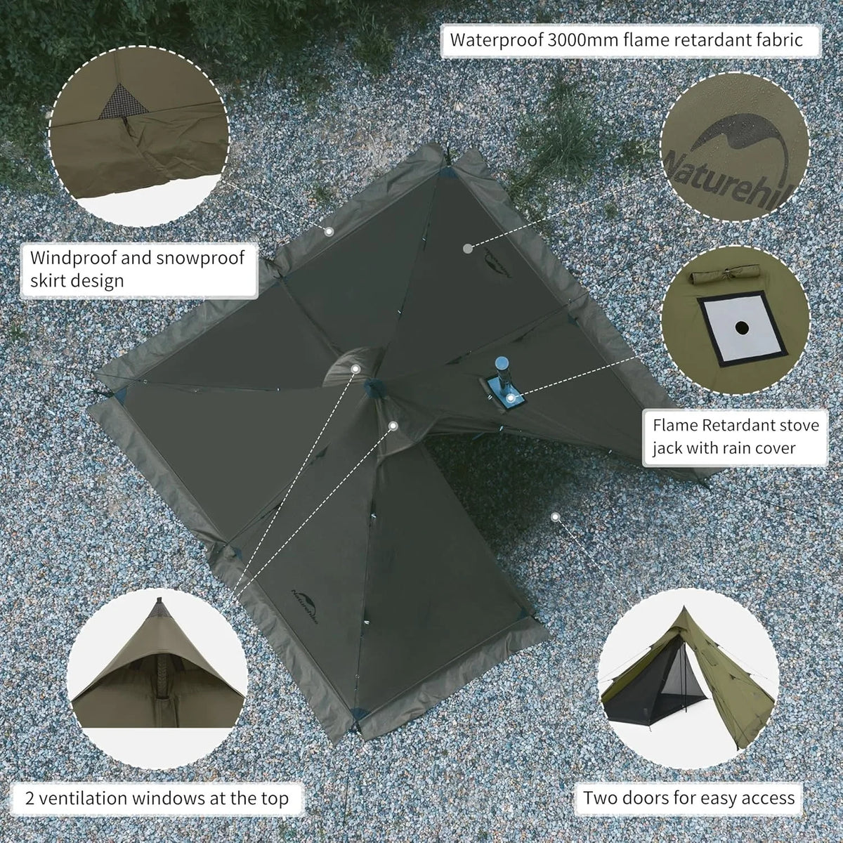 Naturehike Flame Retardant Camping Tent With Chimney Window