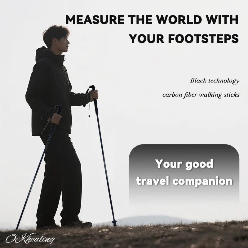 Okhealing Carbon Fiber Foldable Trekking Poles Ultralight Hiking Sticks