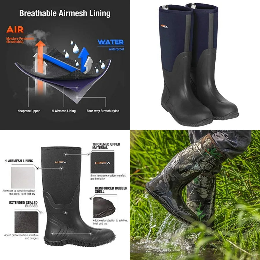 HISEA Mens Waterproof Insulated Rubber Boots For Outdoor Adventures