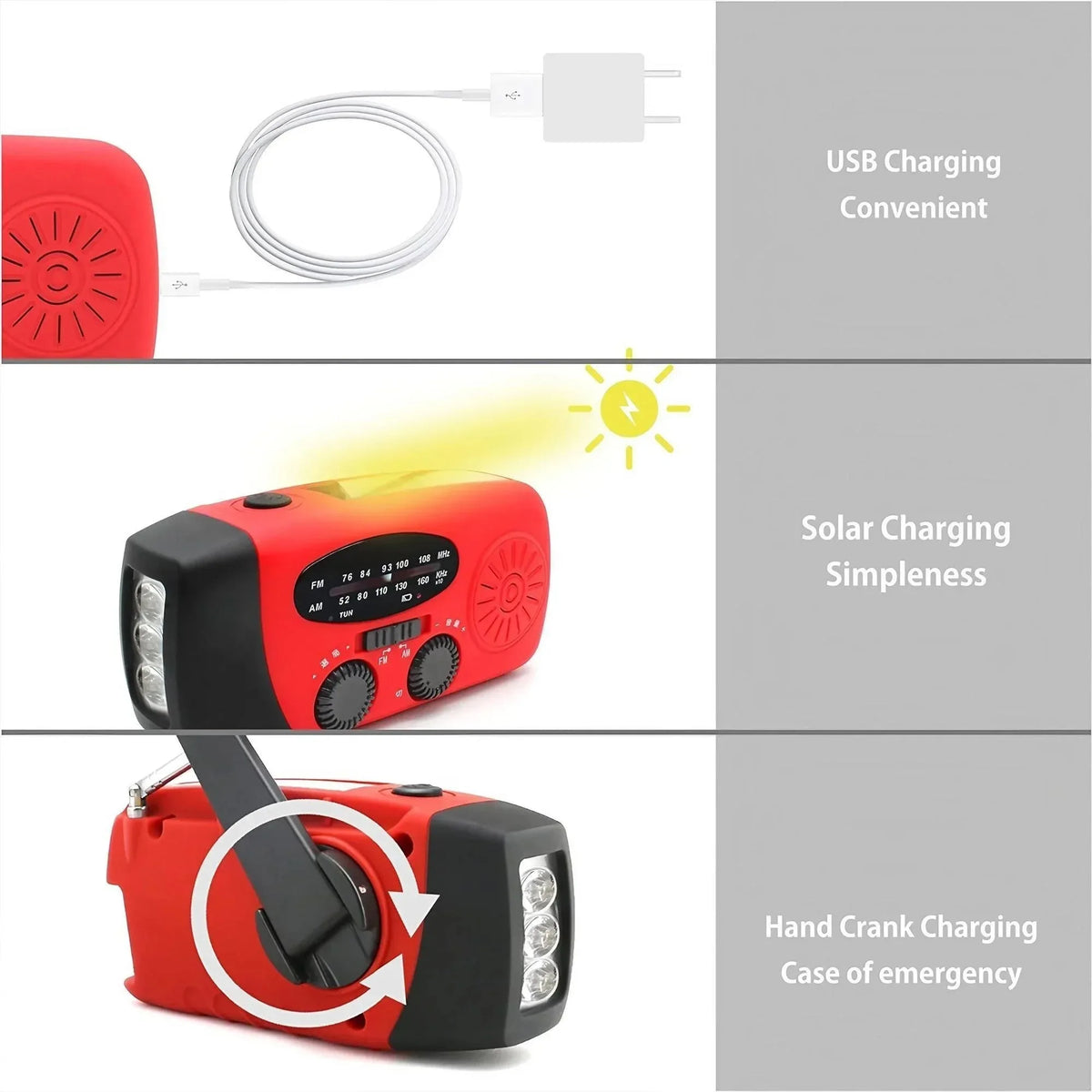 Portable Emergency Radio With Hand Crank Power Bank And Flashlight