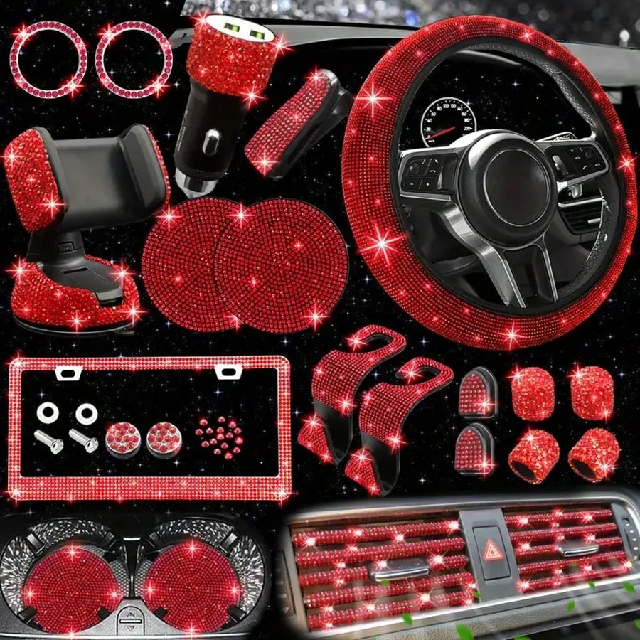 Artificial Diamond Decorative Steering Wheel Protective Cover Set
