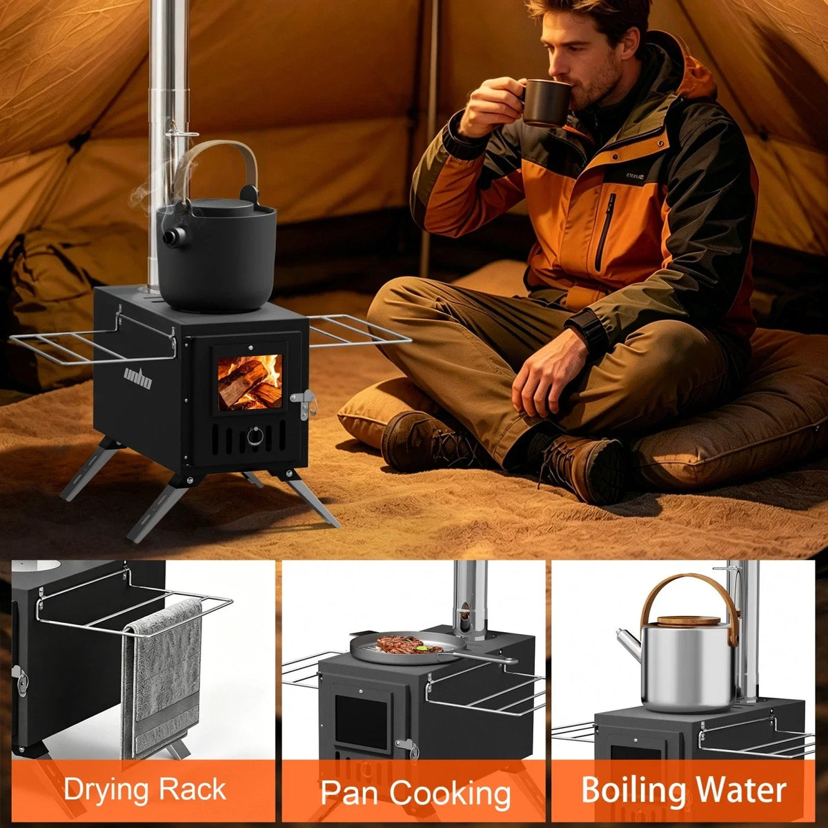 Portable Wood Burning Tent Stove for Camping Heating and Cooking