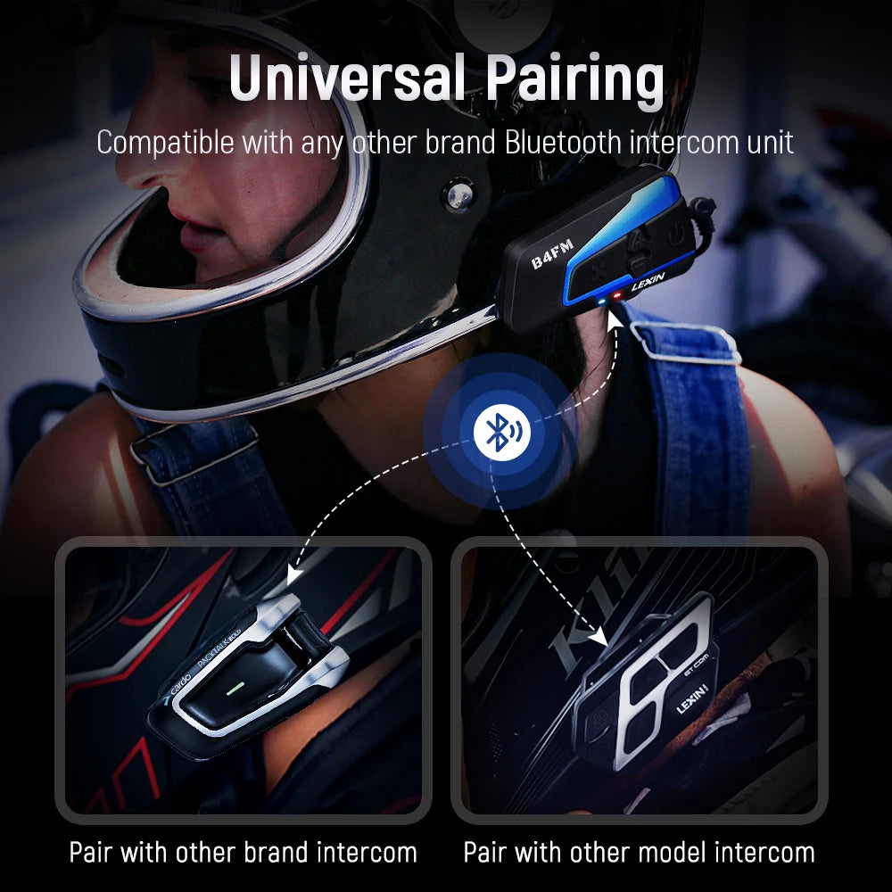 Lexin B4FM-X Bluetooth Motorcycle Intercom Headset Wireless Music Sharing