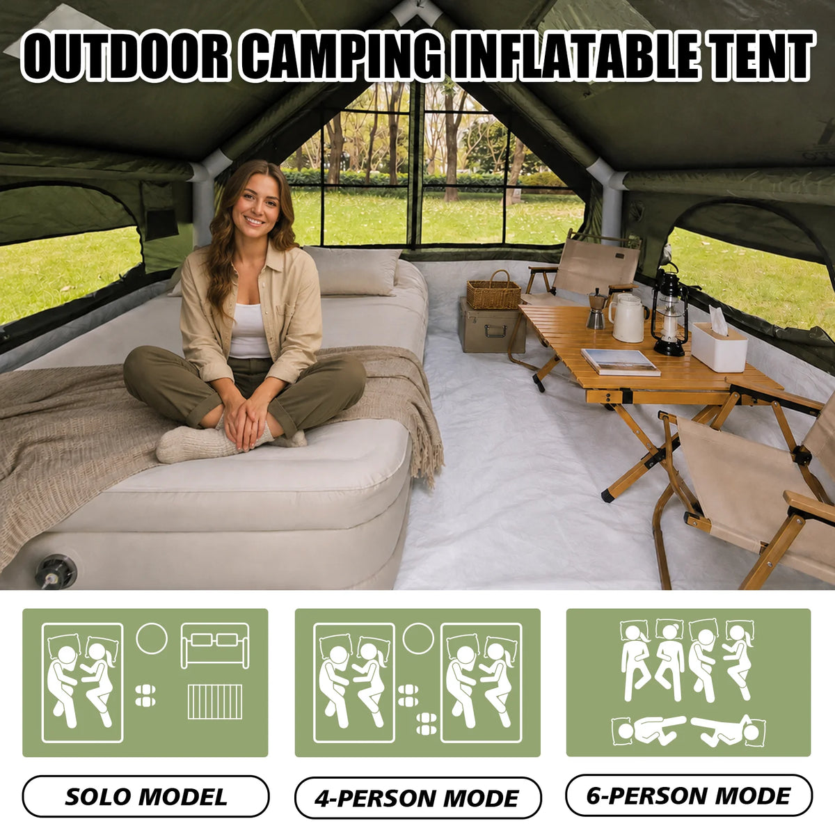 SENLEETO Inflatable Air Camping Tent with Canopy and Rain Fly