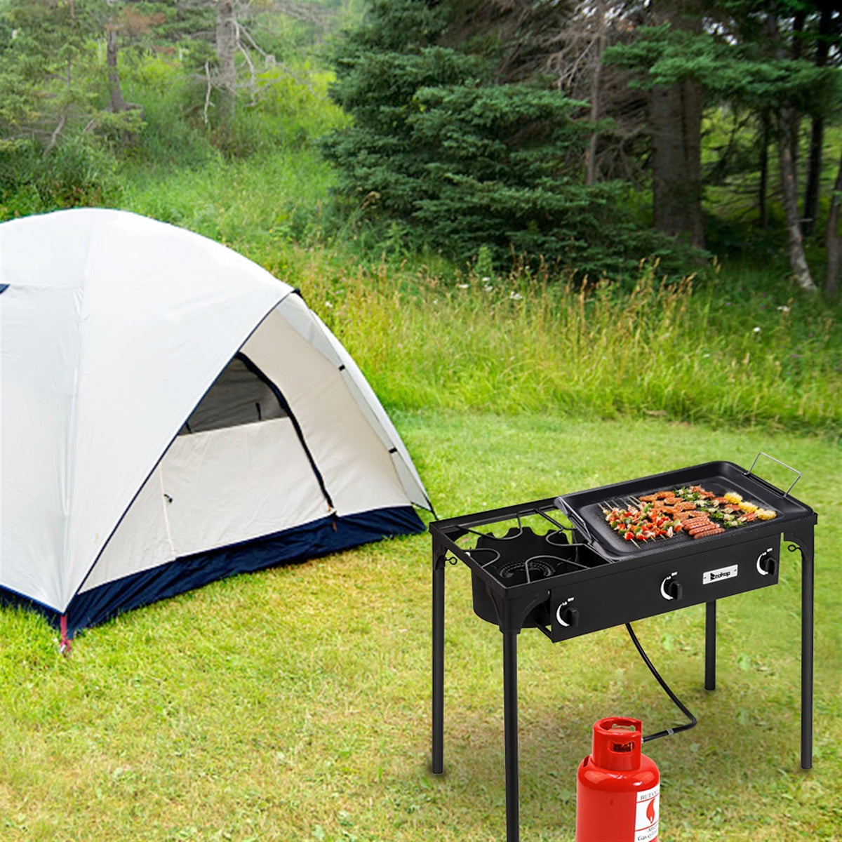 Outdoor High Pressure Propane Camp Stove Cast Iron Three Burner