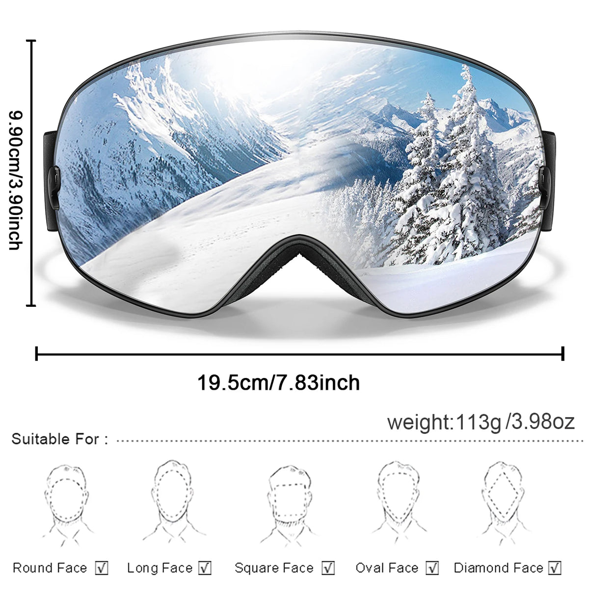 Winter UV400 Anti-Fog Ski Goggles Featuring Durable Polycarbonate Lenses