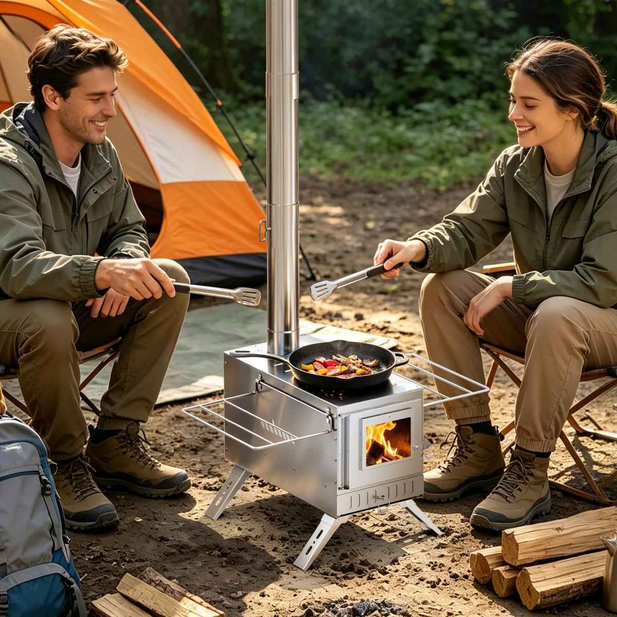 Unho Hot Tent Wood Burning Stove with Glass Window