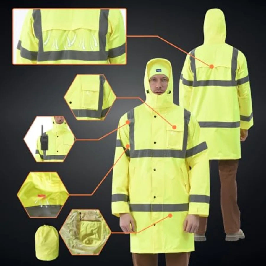 High Visibility Safety Rain Jacket And Bibs For Work Apparel