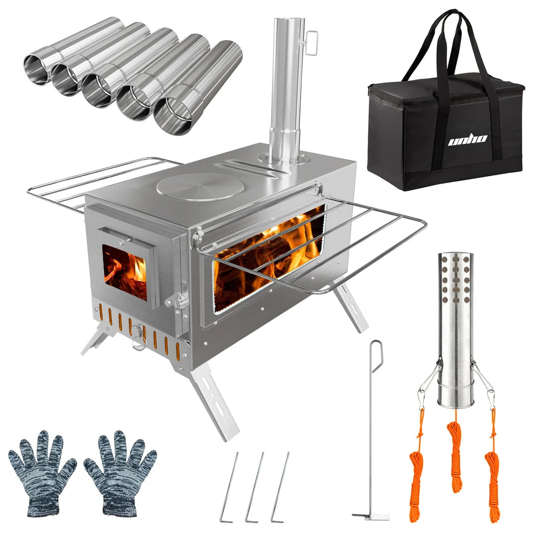 Portable Stainless Steel Wood Burning Stove With Chimney Pipes