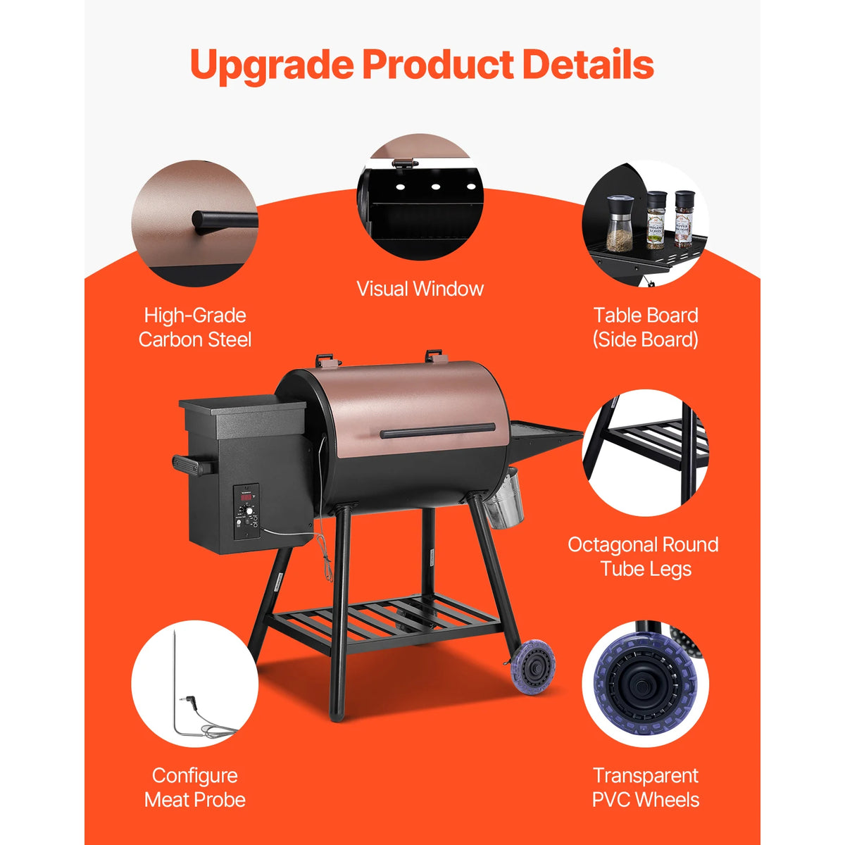 SucceBuy Wood Pellet Grill Smoker With Digital Controller And Probe