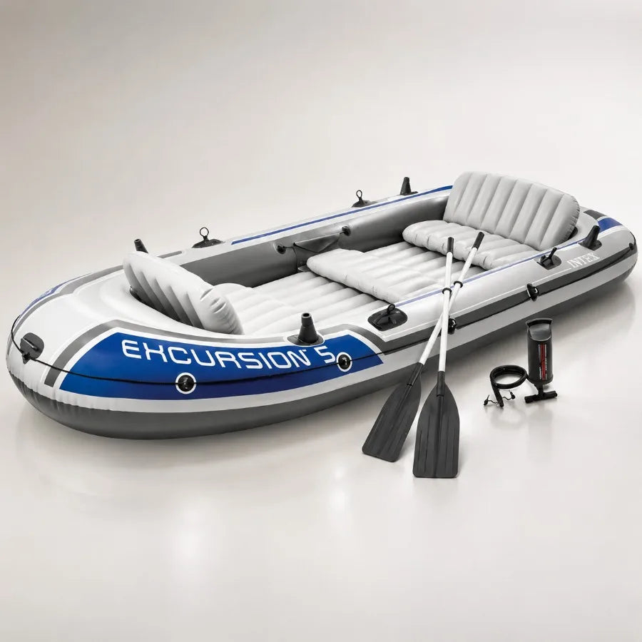 Inflatable Fishing Boat River Raft Set With Oars For Outdoors
