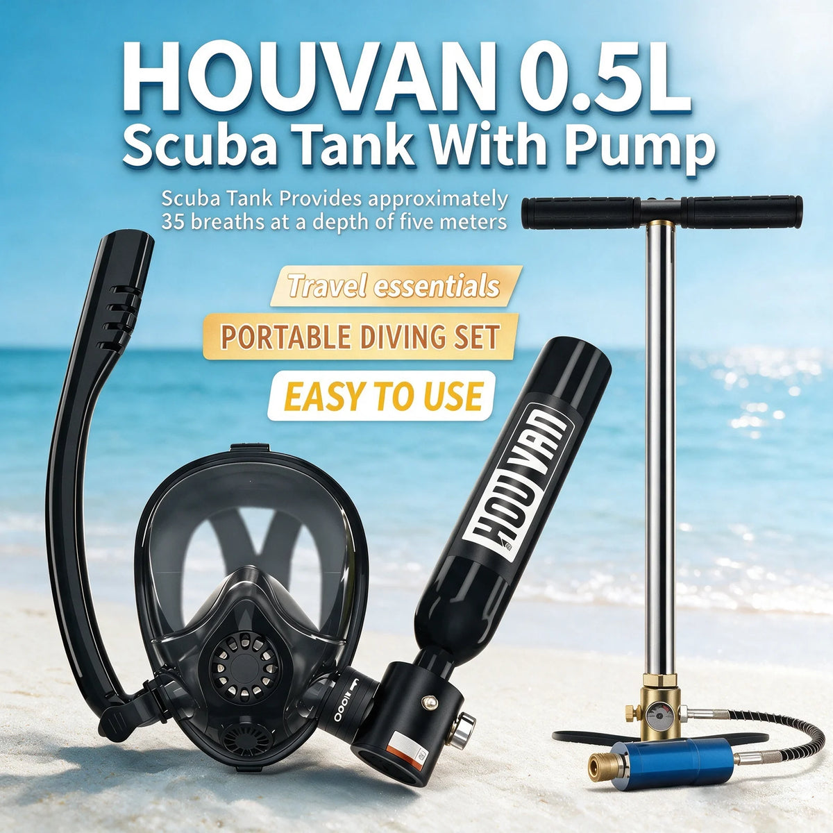 Houvan Portable Scuba Tank With Full Face Snorkel Mask