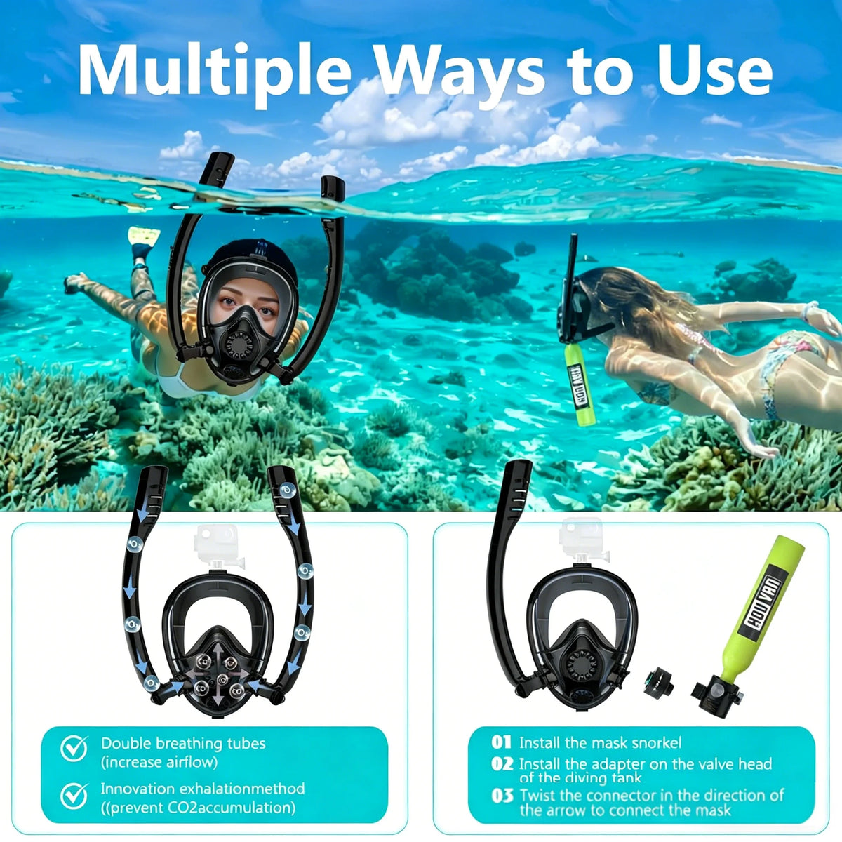 Houvan Portable Scuba Tank With Full Face Snorkel Mask