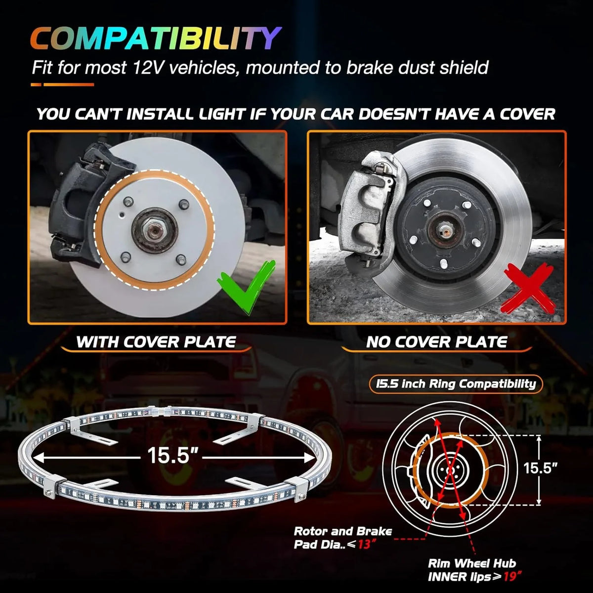Nilight Double Row LED Wheel Ring Lights With Remote