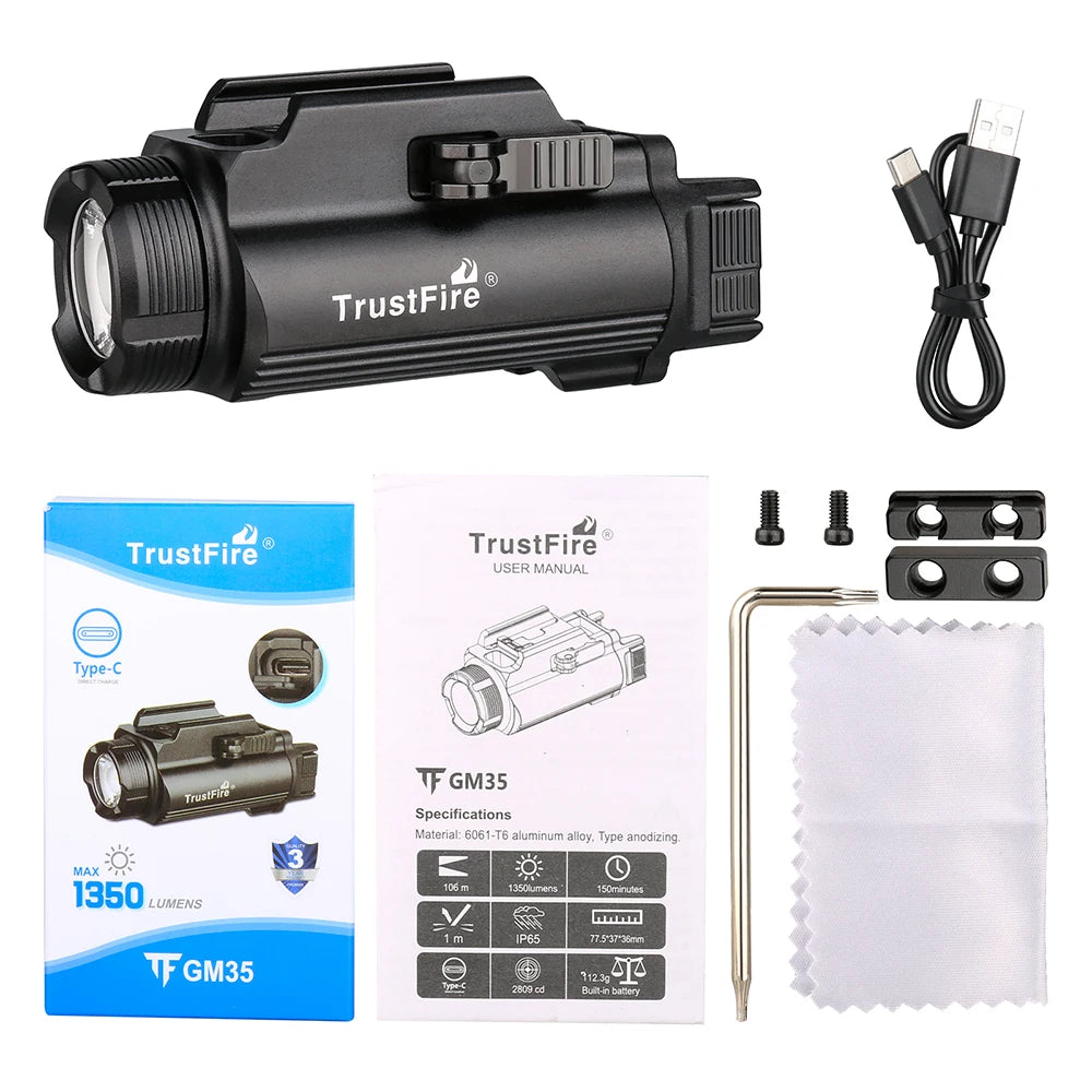 TrustFire GM35 Tactical LED Flashlight With USB Rechargeable Rail Mount