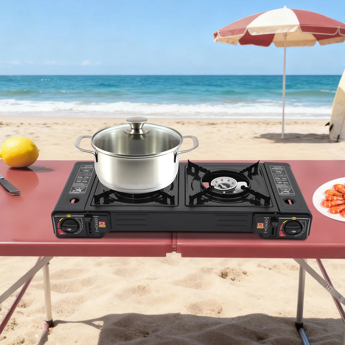 Portable Dual Burner Camping Gas Stove With Piezo Ignition