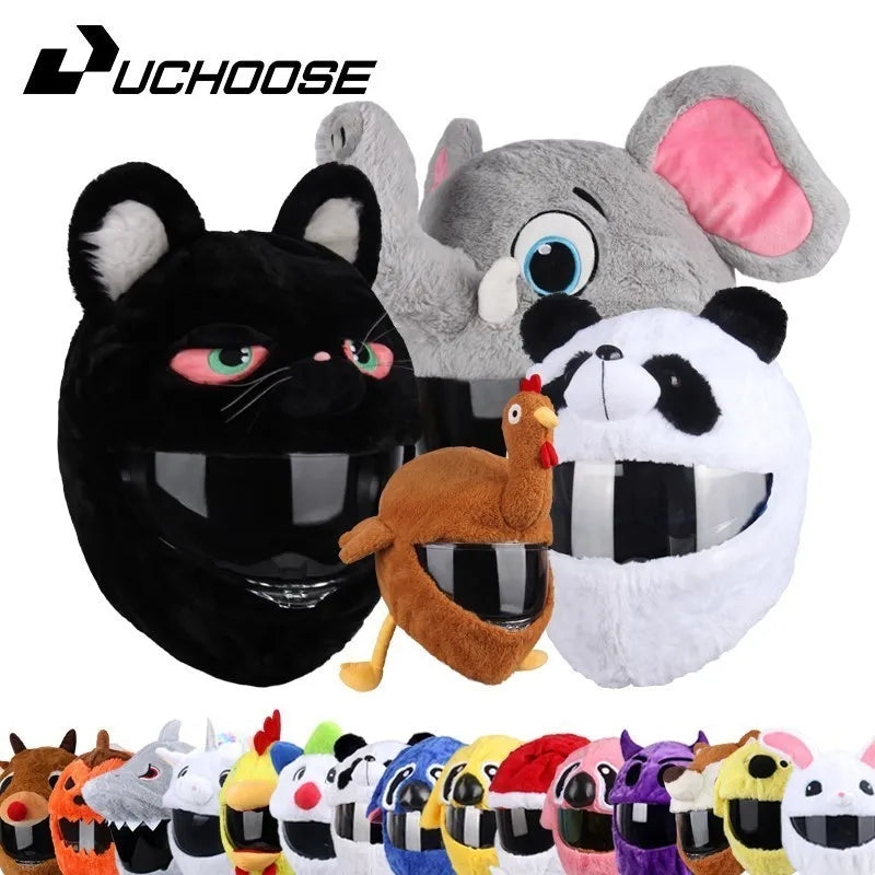 UCHOOSE Cartoon Plush Motorcycle Helmet Cover With Large Flexible Ears