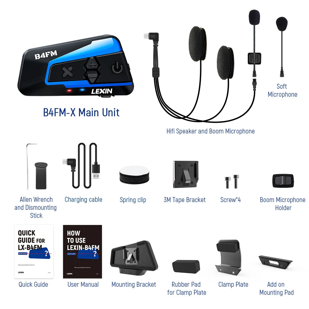 Lexin B4FM-X Bluetooth Motorcycle Intercom Headset Wireless Music Sharing