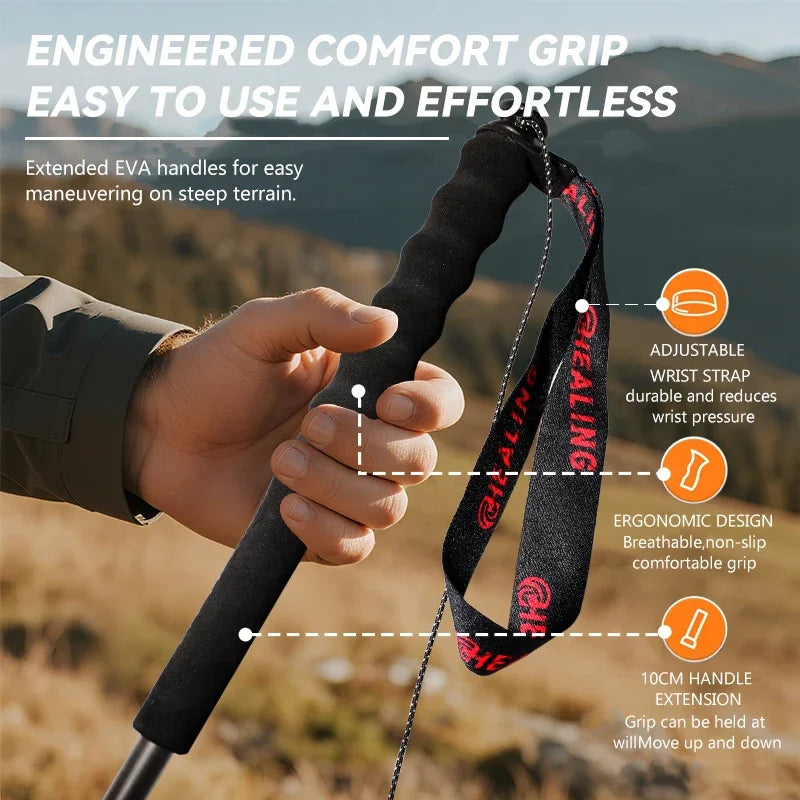 Okhealing Carbon Fiber Foldable Trekking Poles Ultralight Hiking Sticks