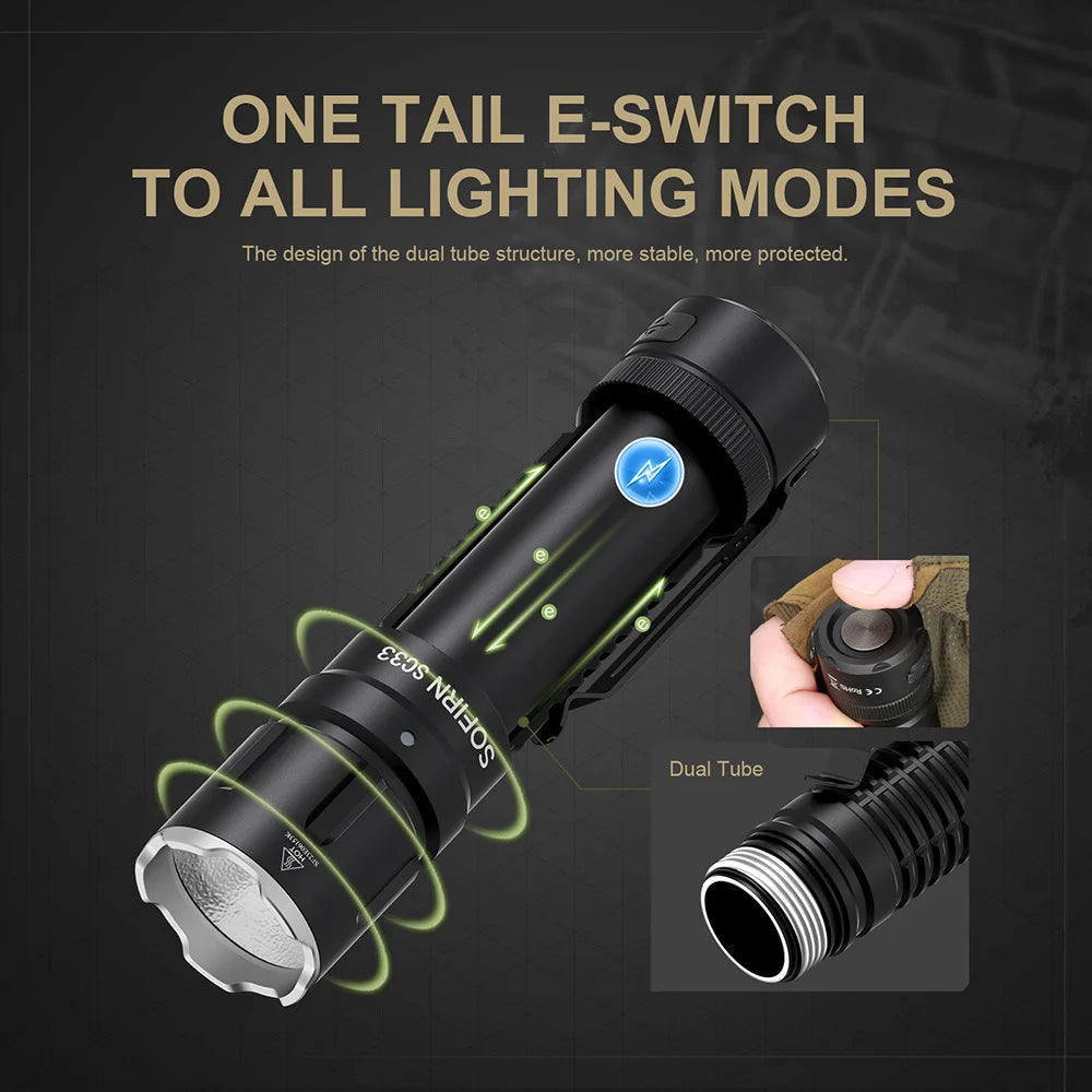 Sofirn SC33 XHP70.3 HI LED Tactical Rechargeable Flashlight