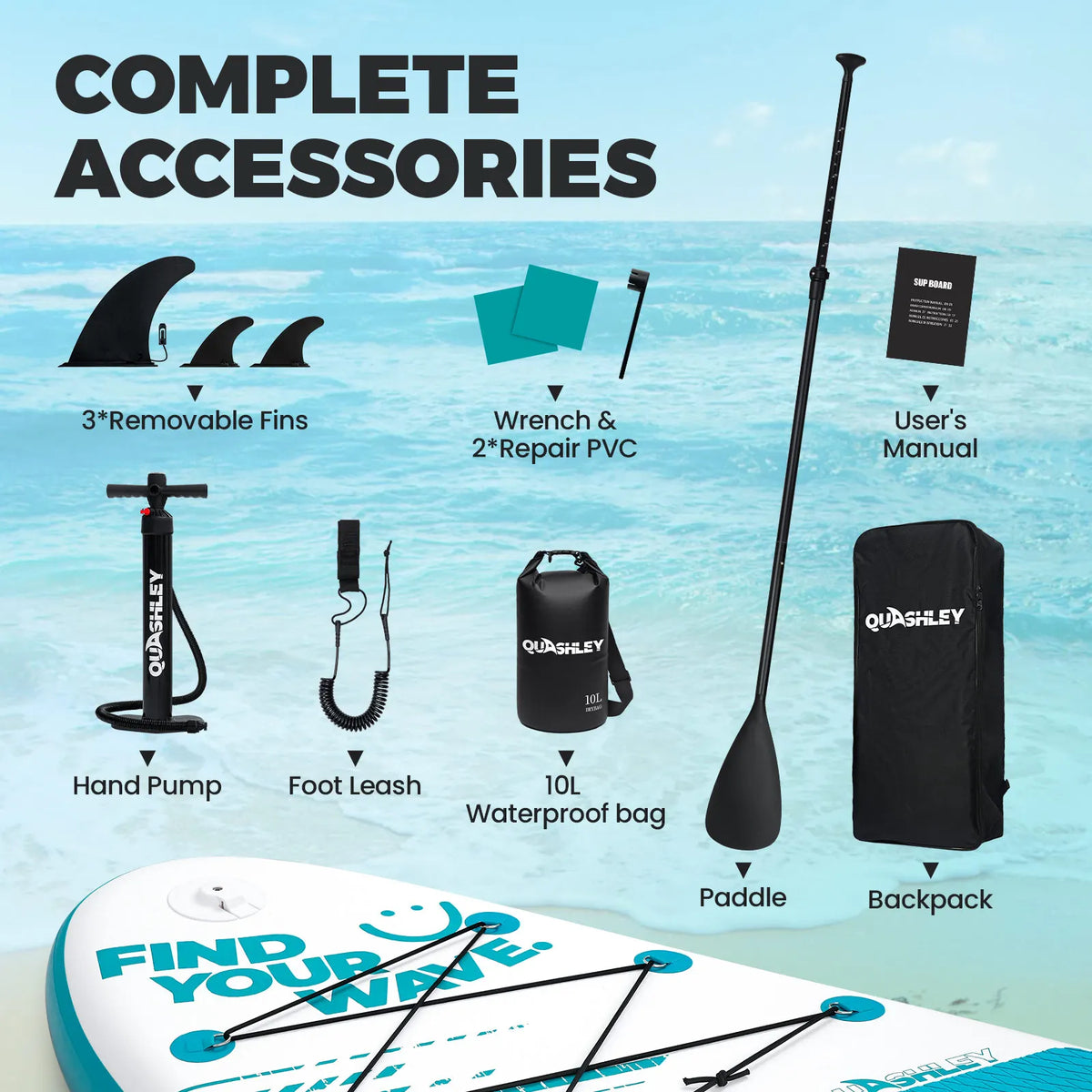 Quashley Inflatable Stand Up Paddle Board Accessory Set