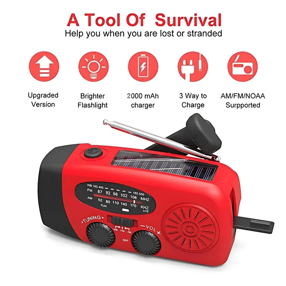 Portable Emergency Radio With Hand Crank Power Bank And Flashlight