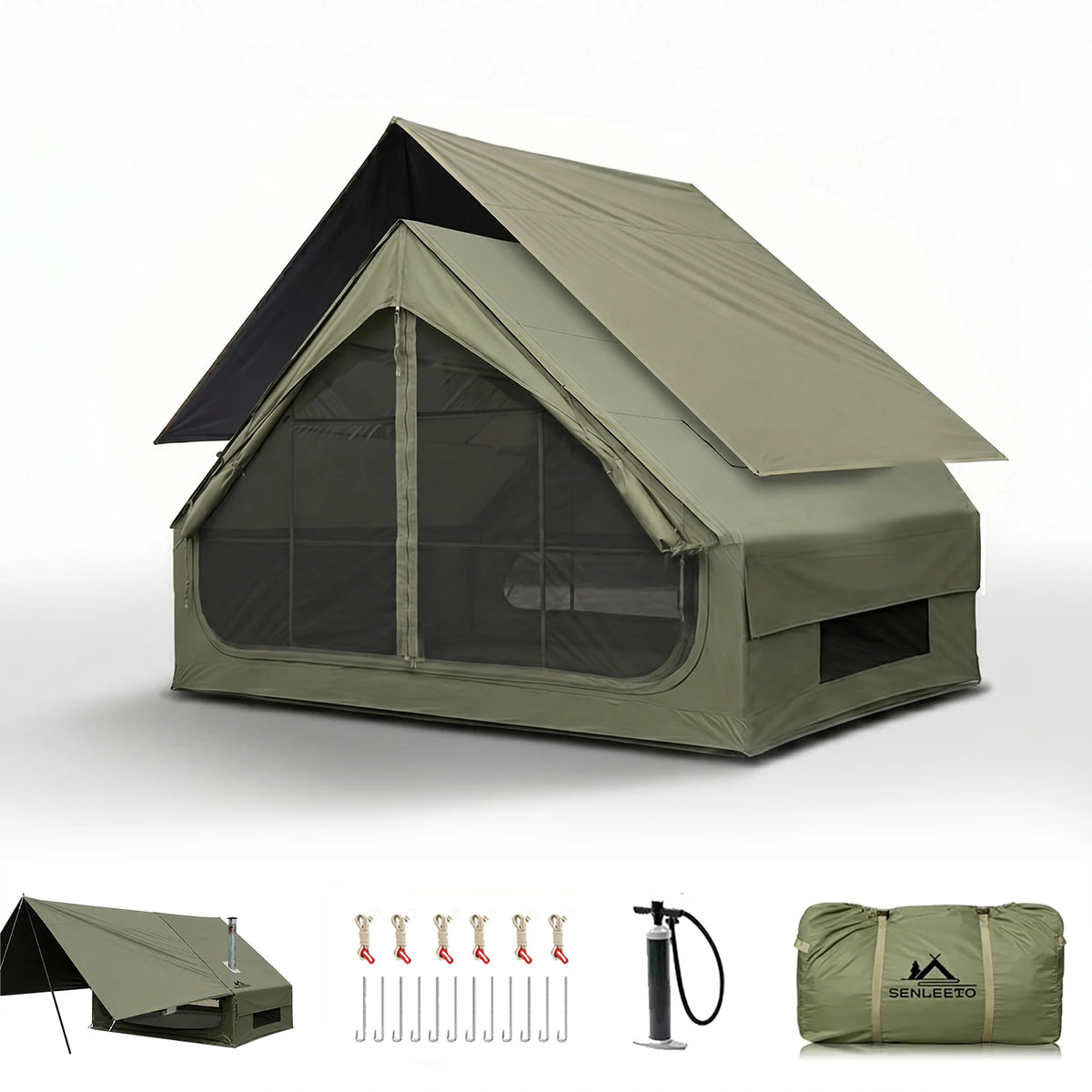 SENLEETO Inflatable Air Camping Tent with Canopy and Rain Fly