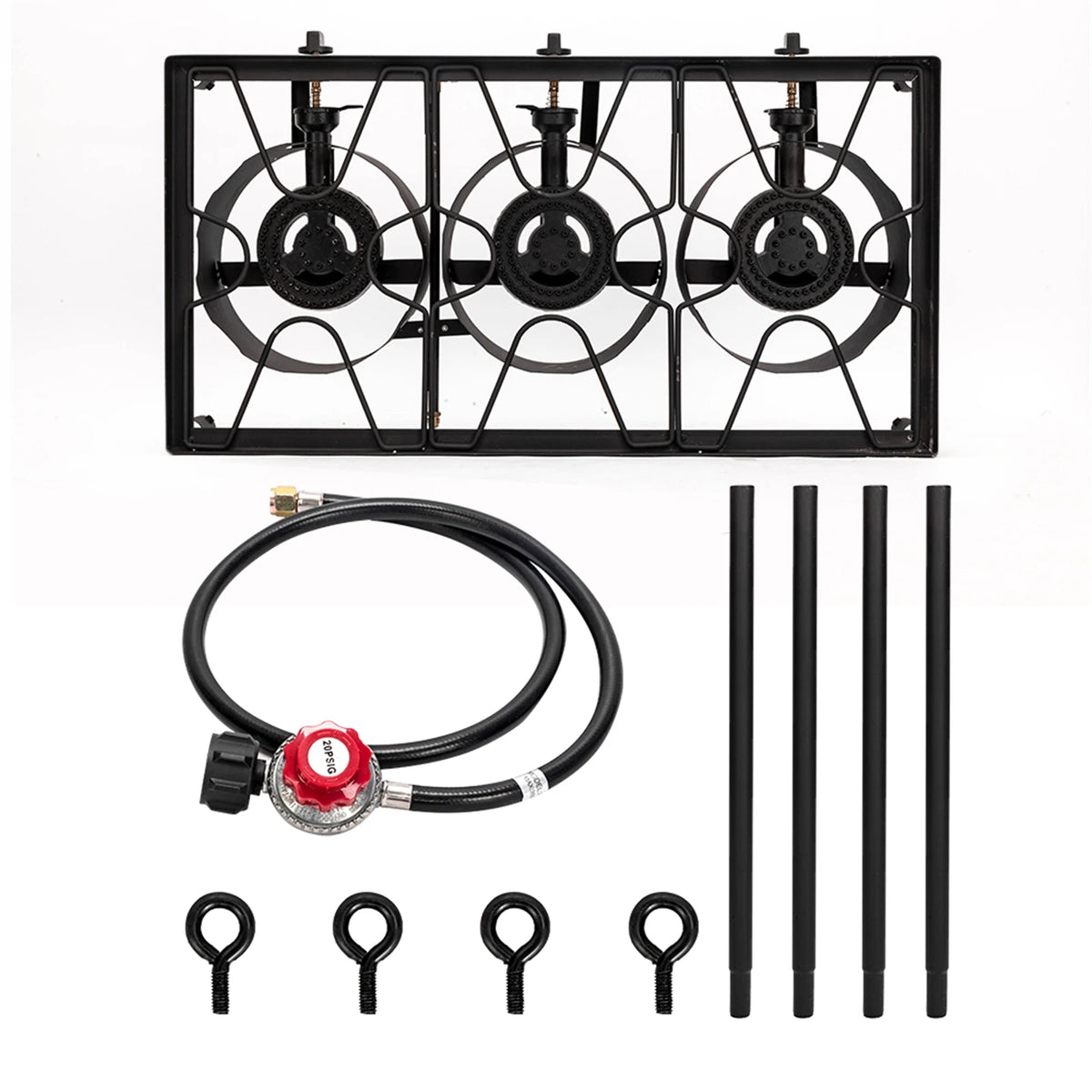 Outdoor High Pressure Propane Camp Stove Cast Iron Three Burner