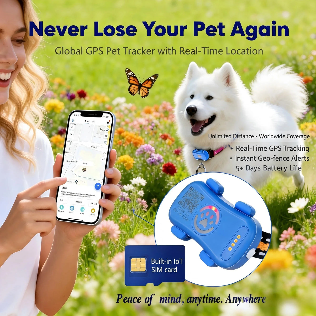 WANWAYTECH GPS Pet Tracker With Unlimited Distance Tracking