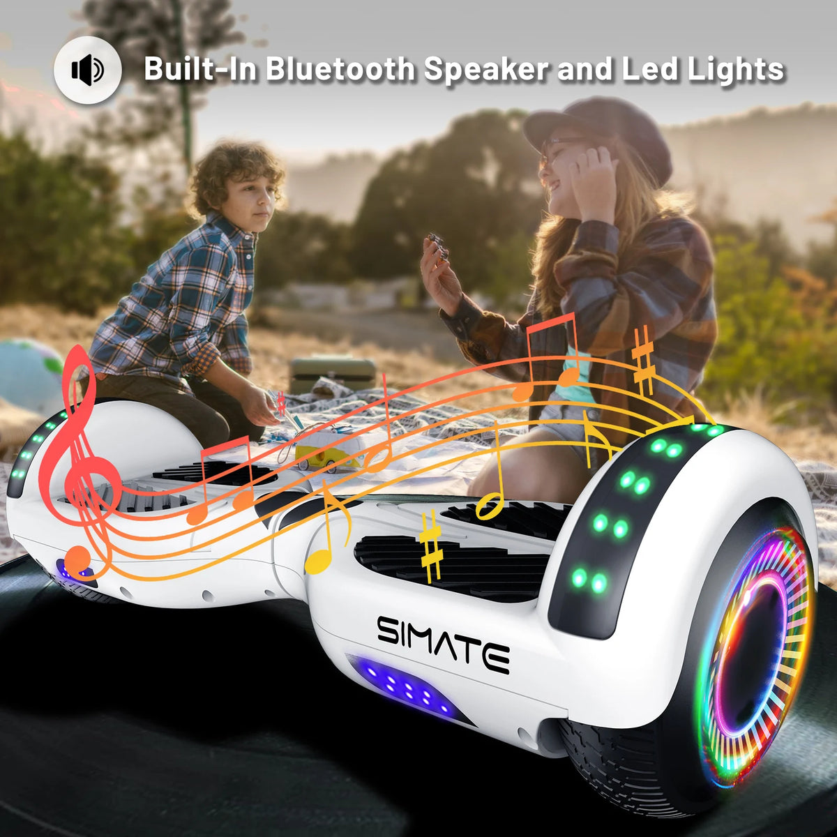 Simate All Terrain Self Balancing Scooter With Bluetooth LED Lights