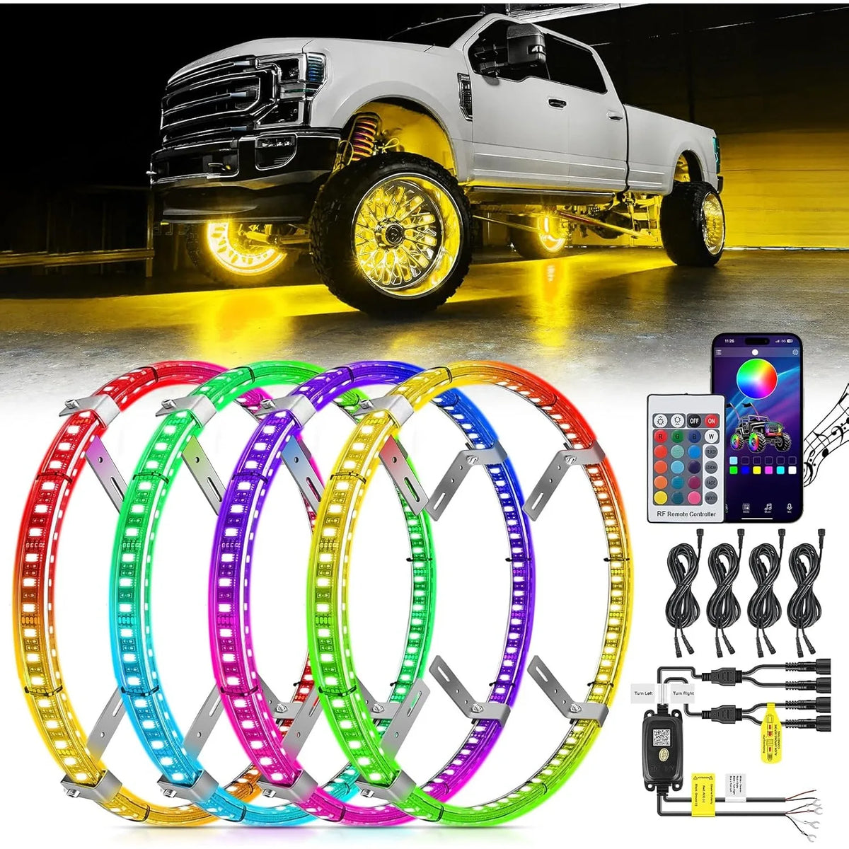 Nilight Double Row LED Wheel Ring Lights With Remote