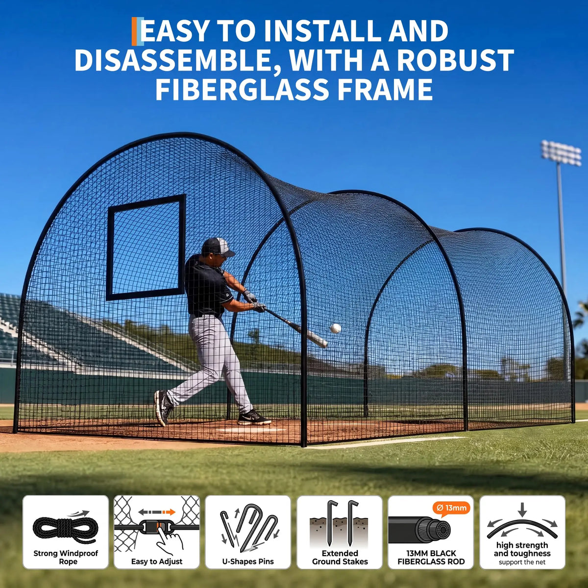 HiMISS Baseball Batting Cage With Frame And Net Outdoor Training