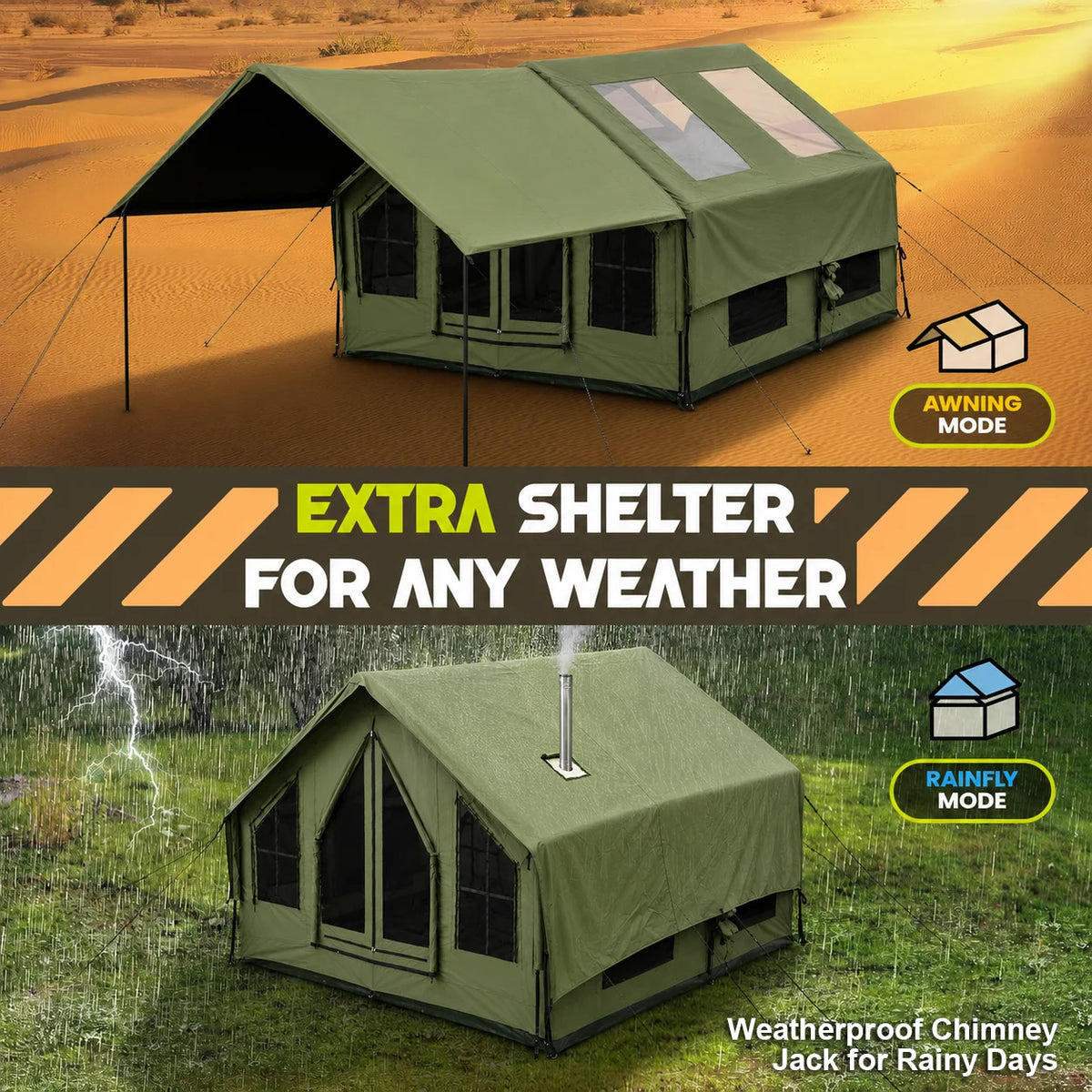 SENLEETO Inflatable Camping Tent With Waterproof Floor And Stove Jack