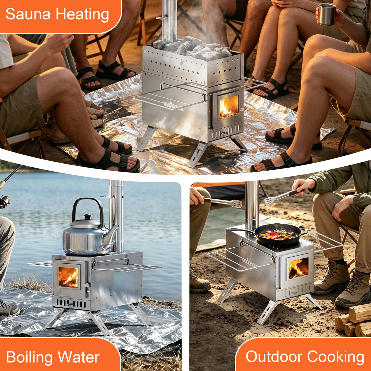 Unho Hot Tent Wood Burning Stove with Glass Window