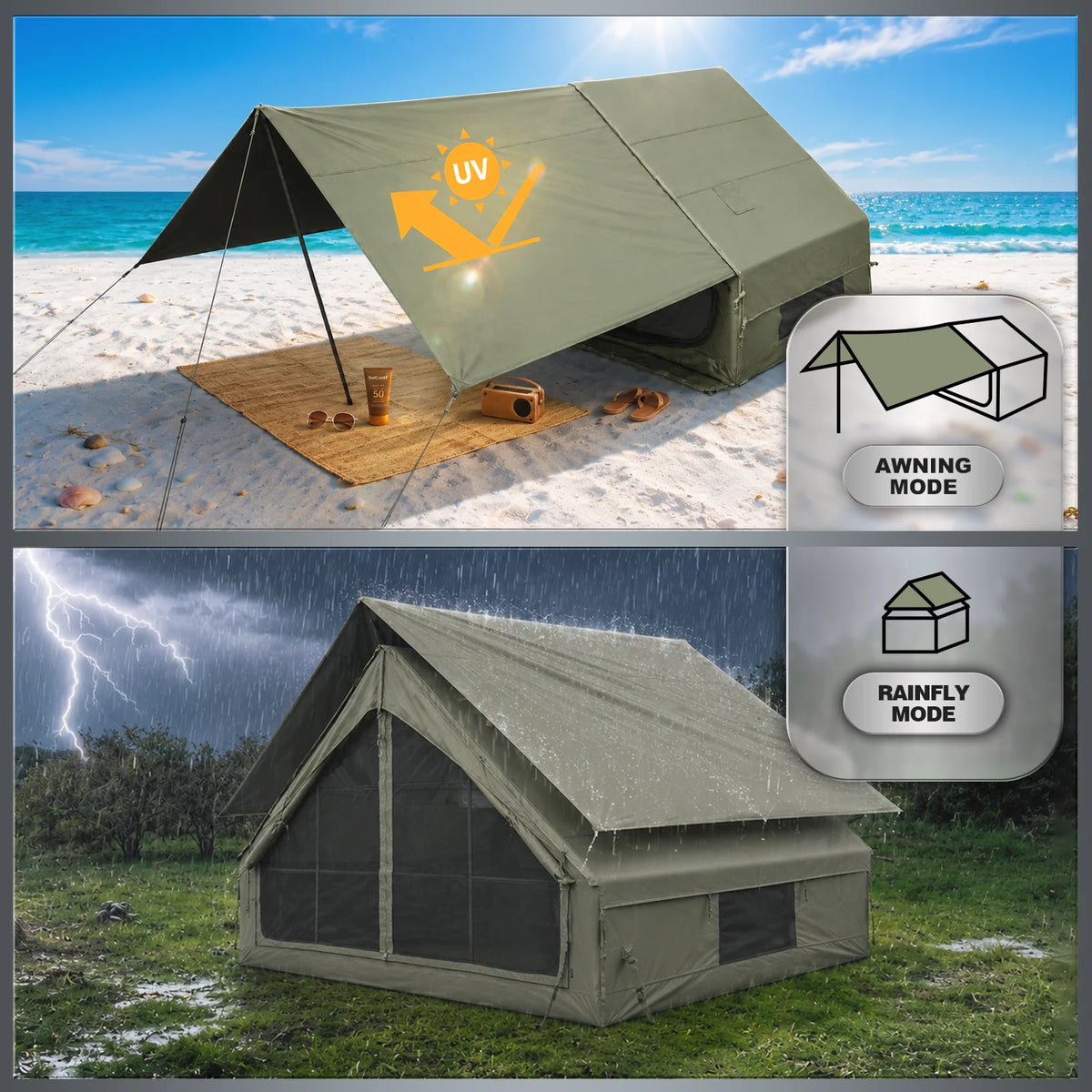SENLEETO Inflatable Air Camping Tent with Canopy and Rain Fly