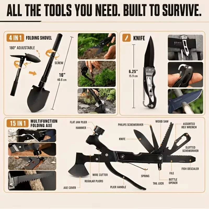 217-Piece Survival Kit First Aid Tools Molle Bag Outdoor Hiking