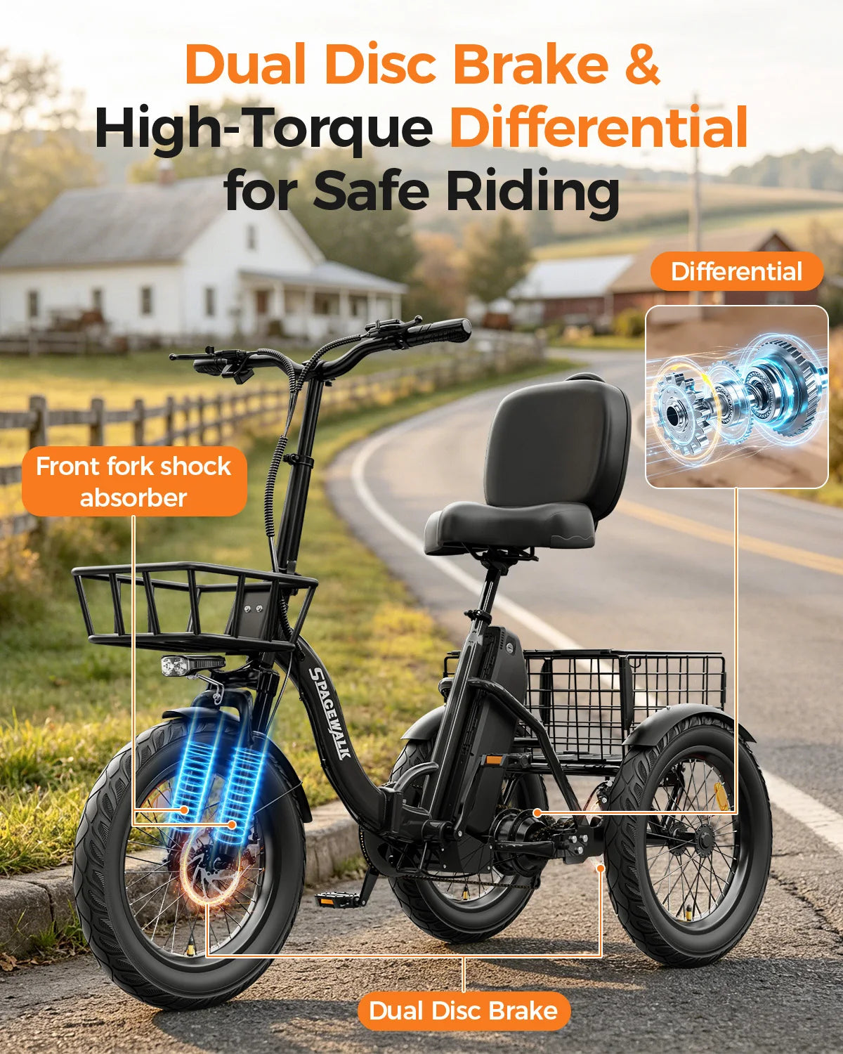 Eilleo Spacewalk 1200W Three Wheel Folding Electric Trike For Adults