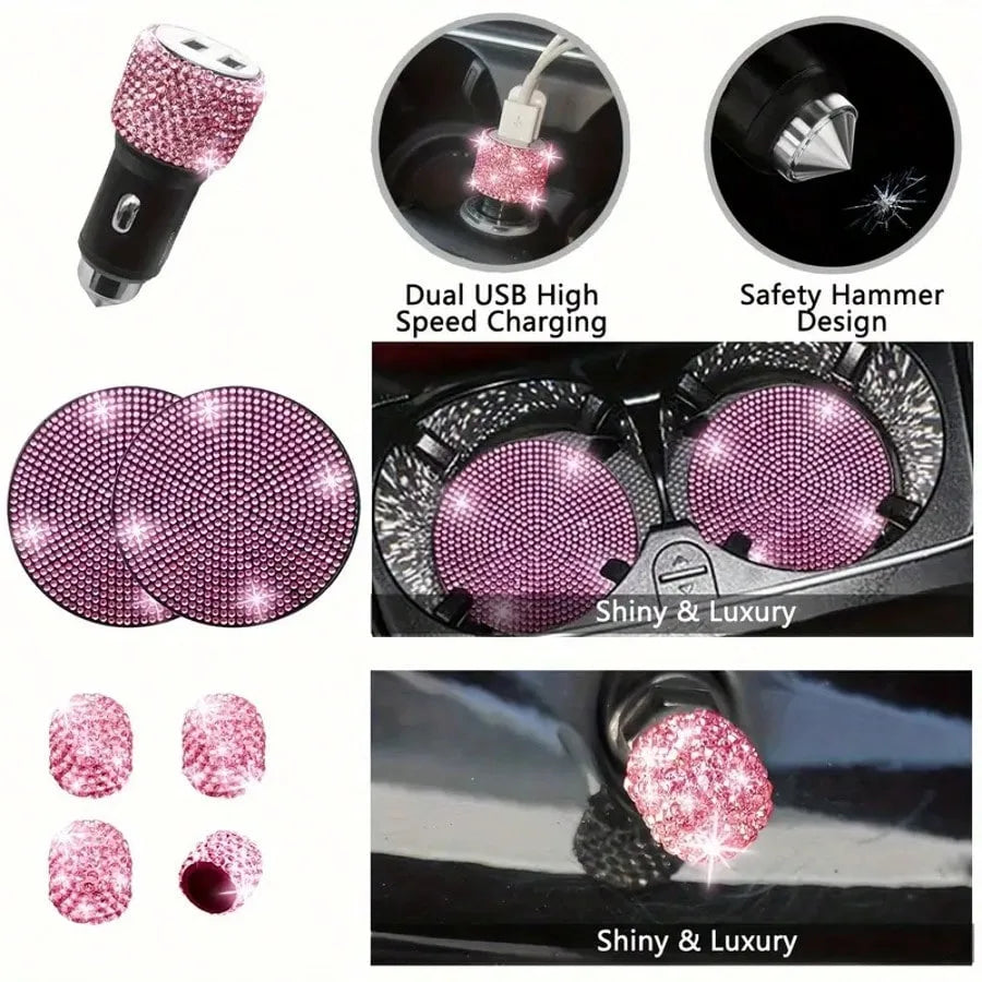 Artificial Diamond Decorative Steering Wheel Protective Cover Set