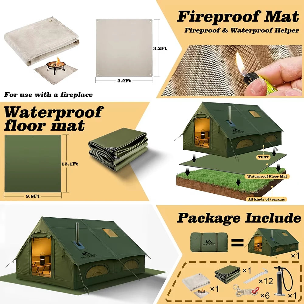 SENLEETO Inflatable Glamping Tent With Stove Jack And Waterproof Mat