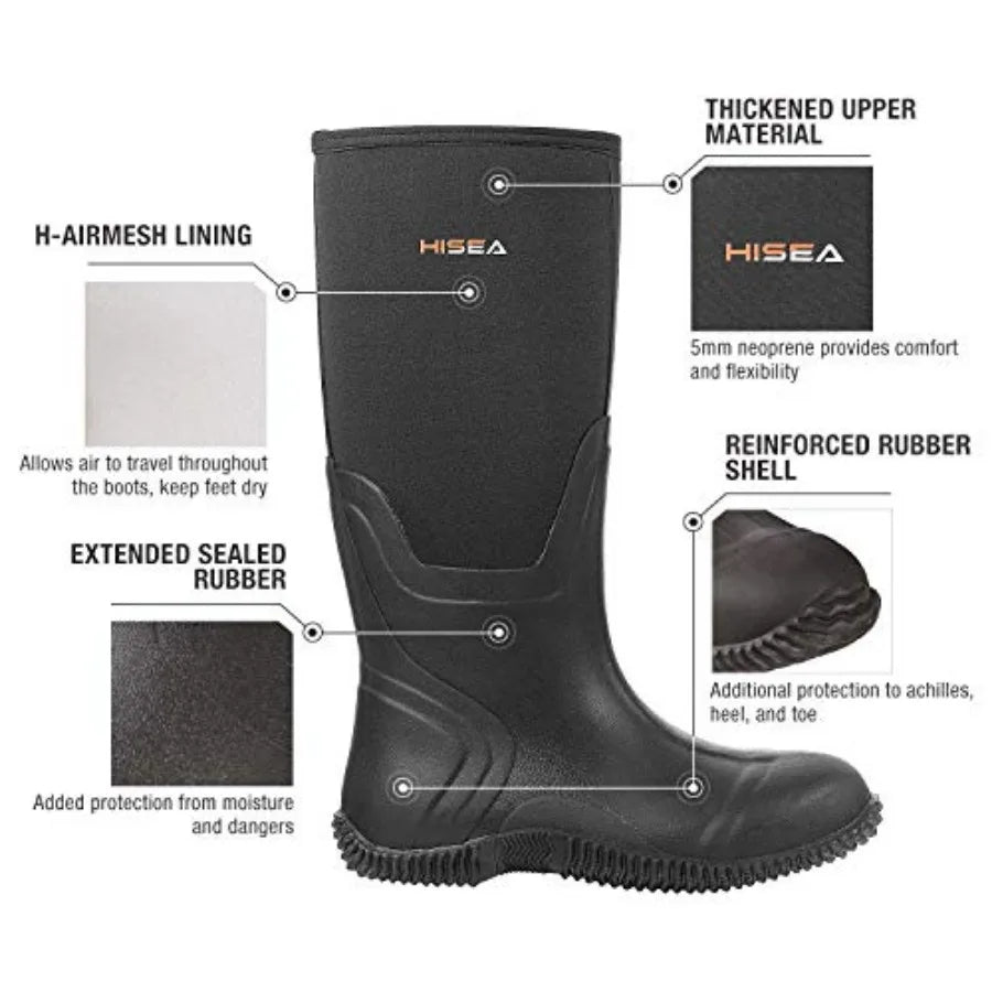 HISEA Mens Waterproof Insulated Rubber Boots For Outdoor Adventures