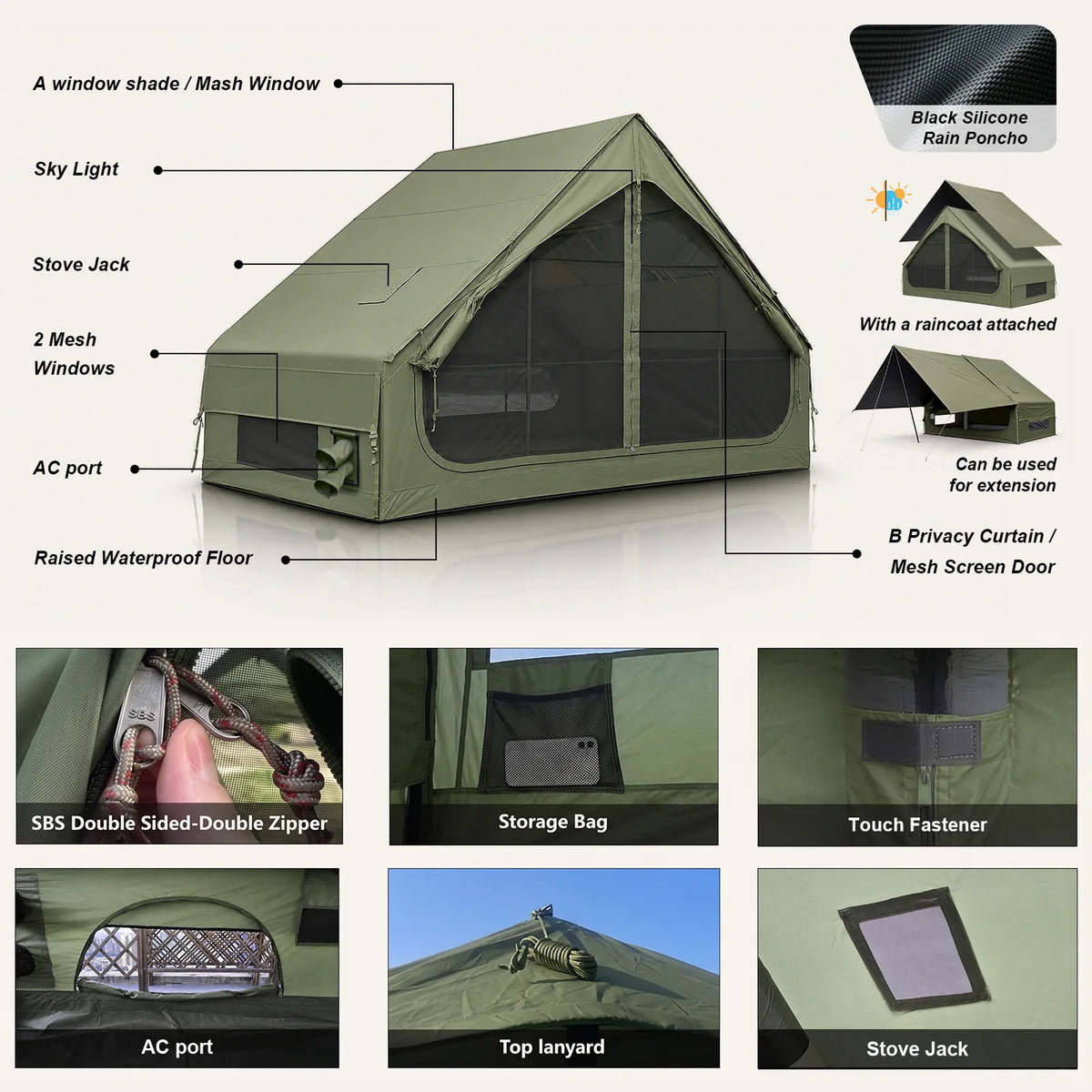SENLEETO Inflatable Air Camping Tent with Canopy and Rain Fly
