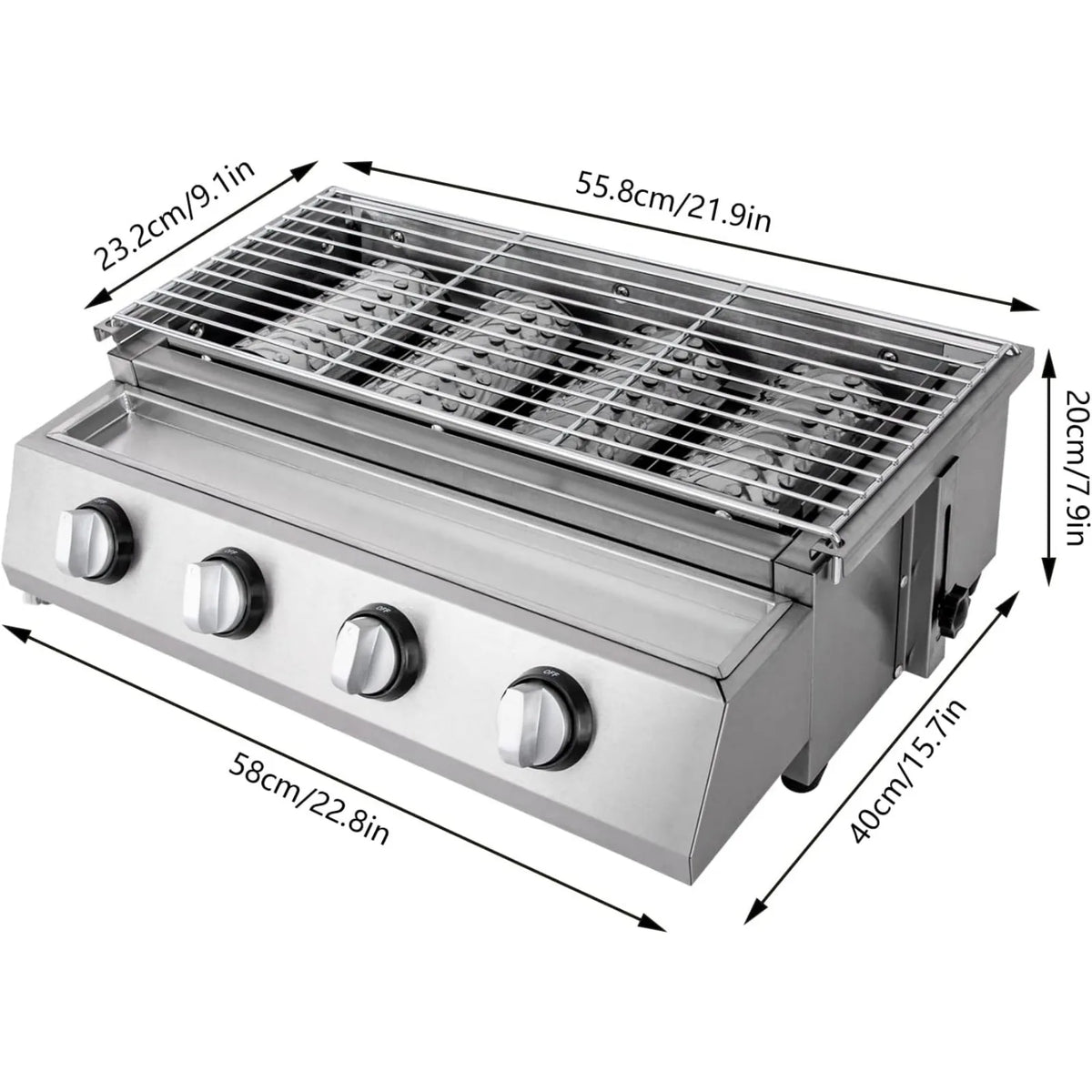 4 Burner Portable Stainless Steel Smokeless Gas Grill For Camping