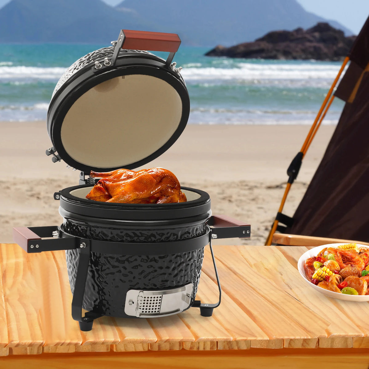 Bymaocar Freestanding Ceramic Charcoal Grill For Backyard Patio Cooking