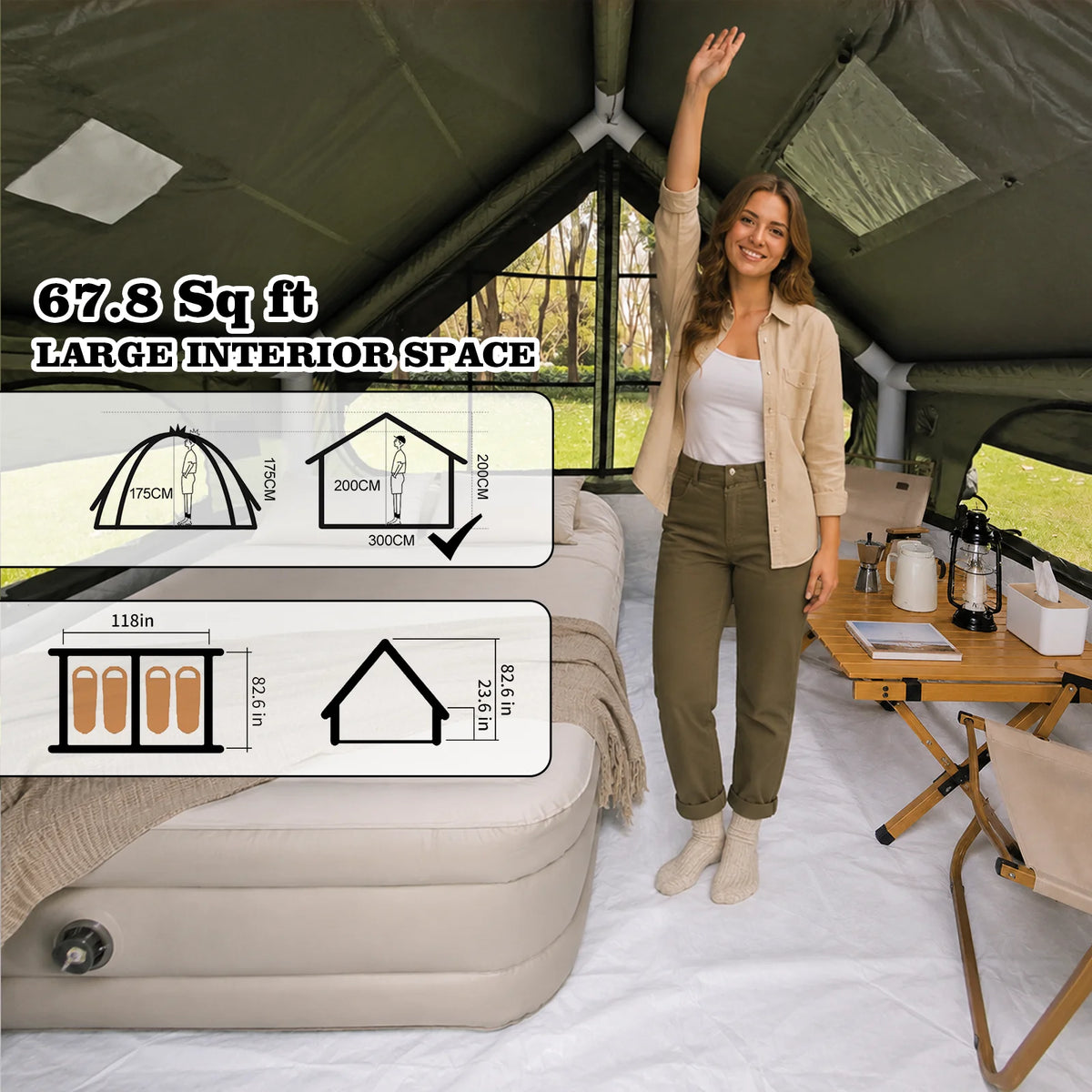 SENLEETO Inflatable Air Camping Tent with Canopy and Rain Fly