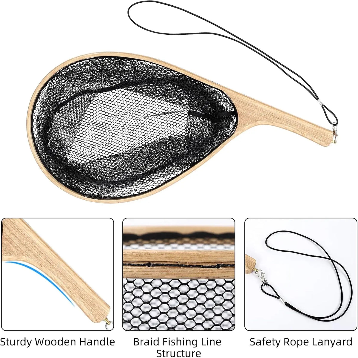 Light Wooden Cast Net With Sturdy Handles For Recreational Angling